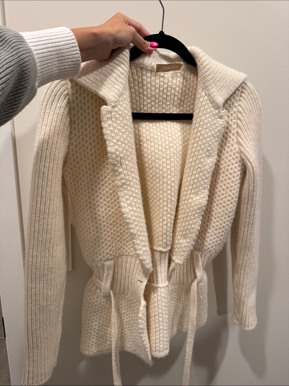 Cream Knit Tie-Waist Cardigan
